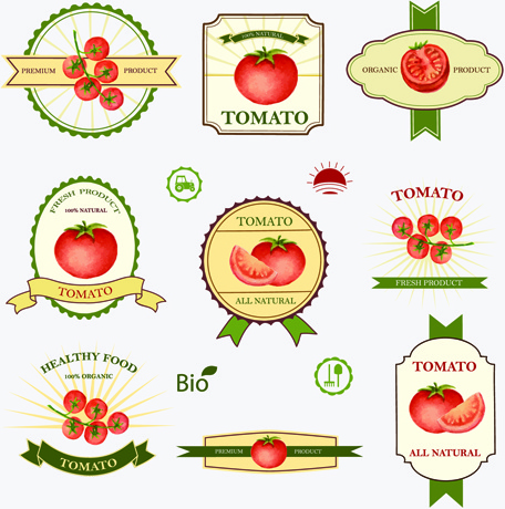 vettore dell'annata di etichette di pomodoro