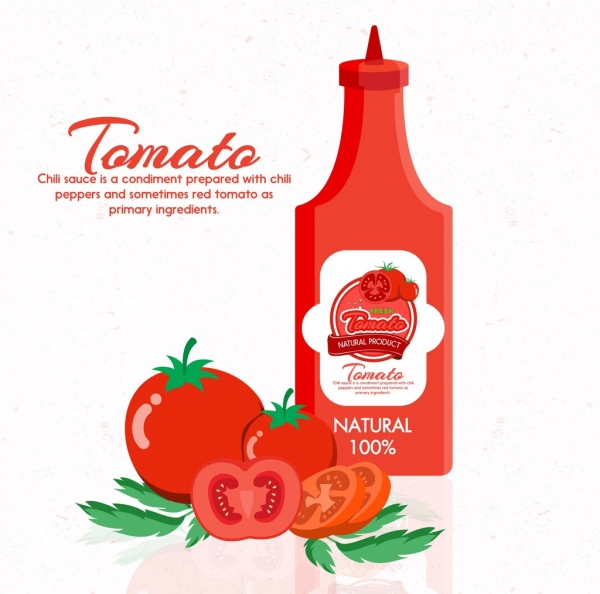 Salsa de tomate anuncio decoracion botella roja iconos de la fruta