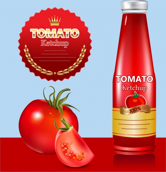 Iklan Saus Tomat Dekorasi segel botol desain merah