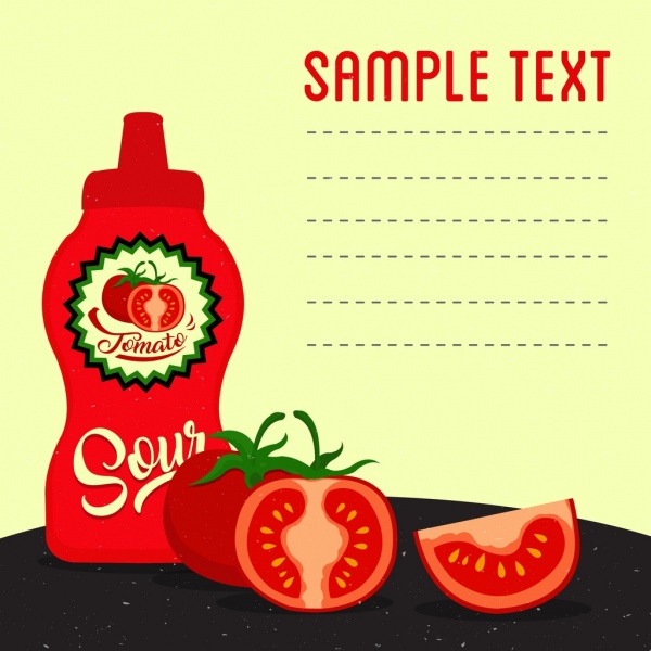 Salsa de tomate anuncio iconos rojos decoracion