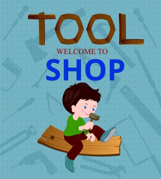 工具店广告儿童木工配件图标