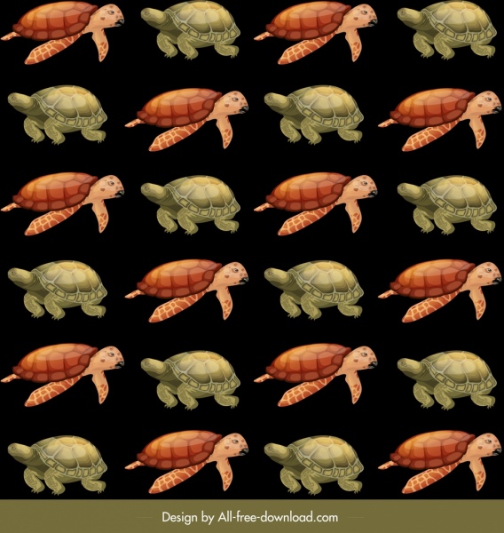 kura-kura kura-kura pola sketsa berulang berwarna gelap