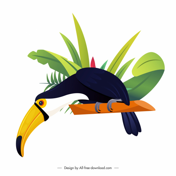 toucanนกไอคอนสดใสการออกแบบที่มีสีสันร่างการ์ตูน