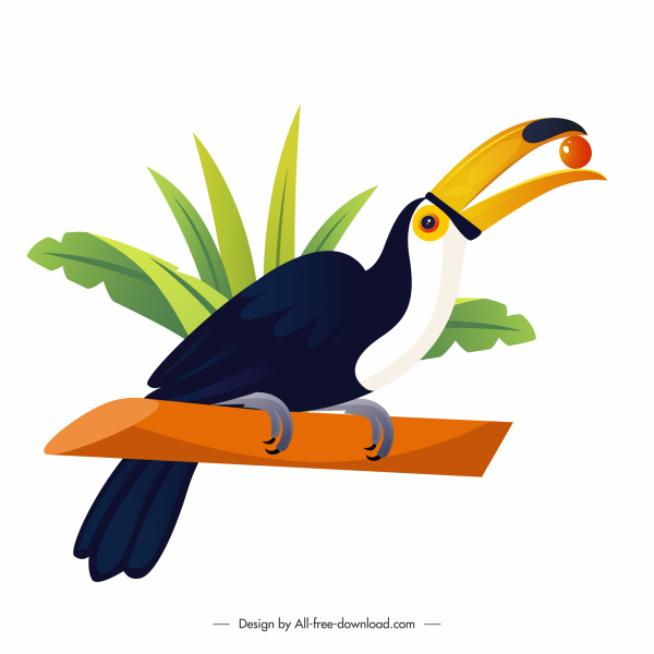 icono de pájaro tucán brillante diseño colorido posando gesto