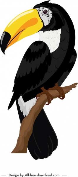 Toucan Burung Ikon Berwarna Kartun Sketsa Bertengger Gerakan