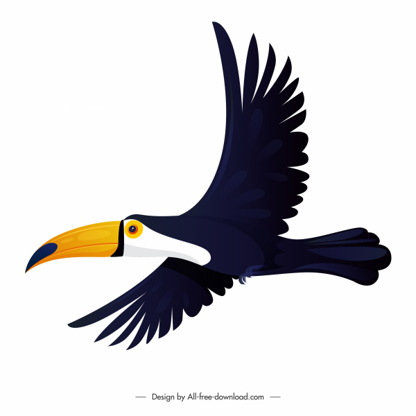 icono de pájaro tucán volando boceto diseño plano