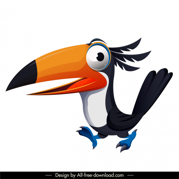 ícone do pássaro tucano engraçado esboço bonito do caráter dos desenhos animados