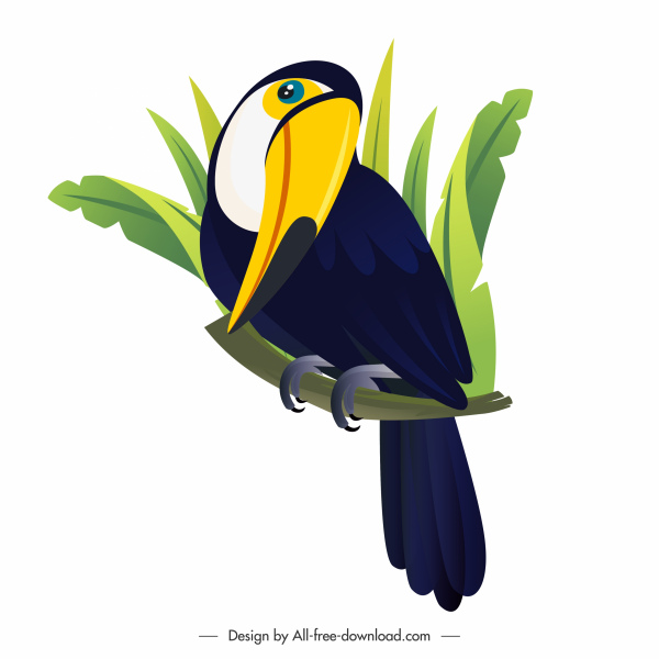 ikon burung toucan bertengger desain kartun sketsa