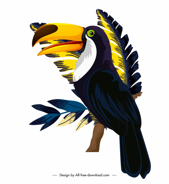 圖坎鳥畫五顏六色的古典設計棲息手勢