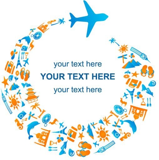 Turismo publicidade fundo voando avião ícone círculo layout
