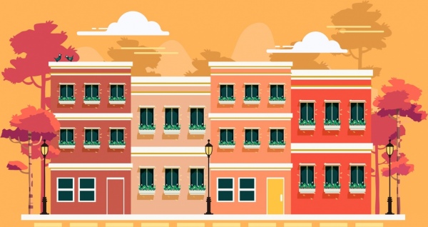città pittura edifici classici icone design multicolore