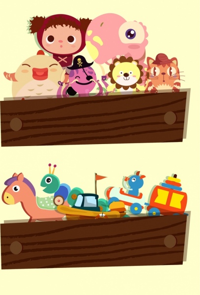giocattoli icone sfondo colorato cartoon design