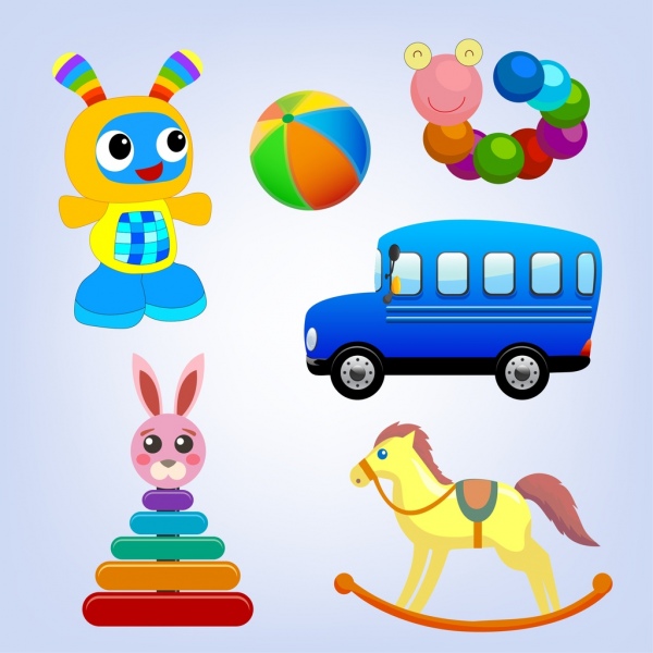 die Symbolsammlung Spielzeug verschiedene bunte Symbole Isolierung