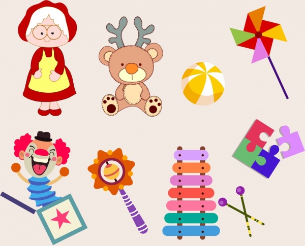jouets icônes colorés objets décor