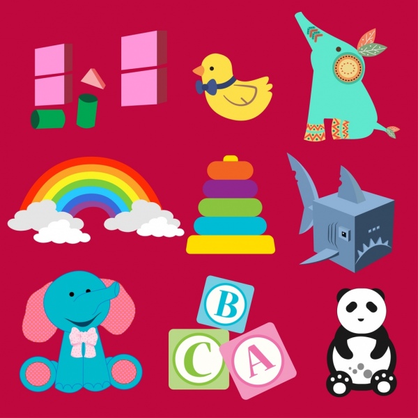ícones de brinquedos desenha vários símbolos coloridos