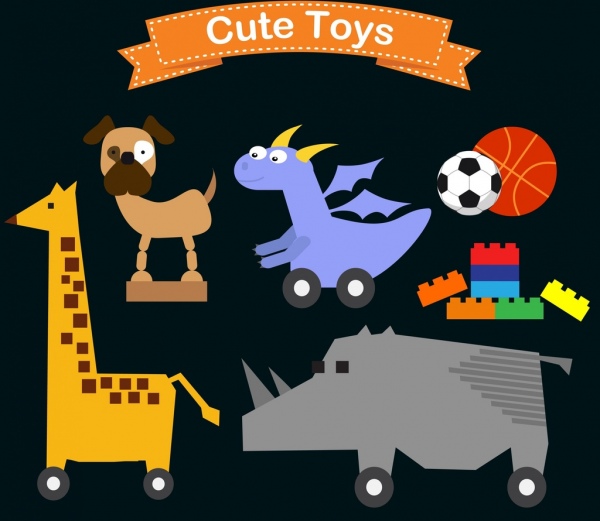 玩具图标各种平面彩色的符号