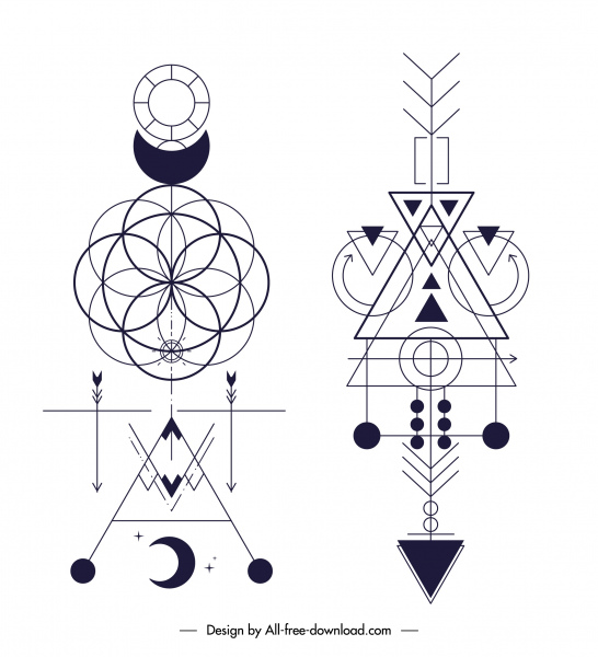 geleneksel etnik dövme simetrik geometrik dekor şablonları