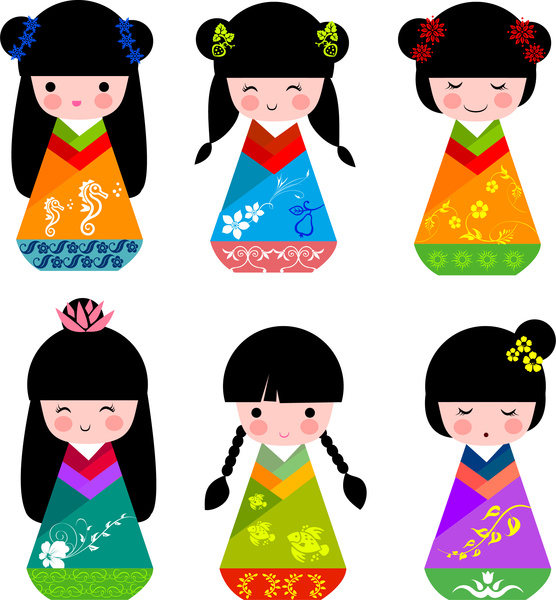 conjunto de bonecas japonesas tradicionais