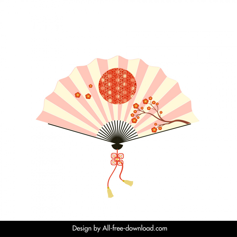 전통적인 일본 팬 아이콘 벚꽃 태양 장식