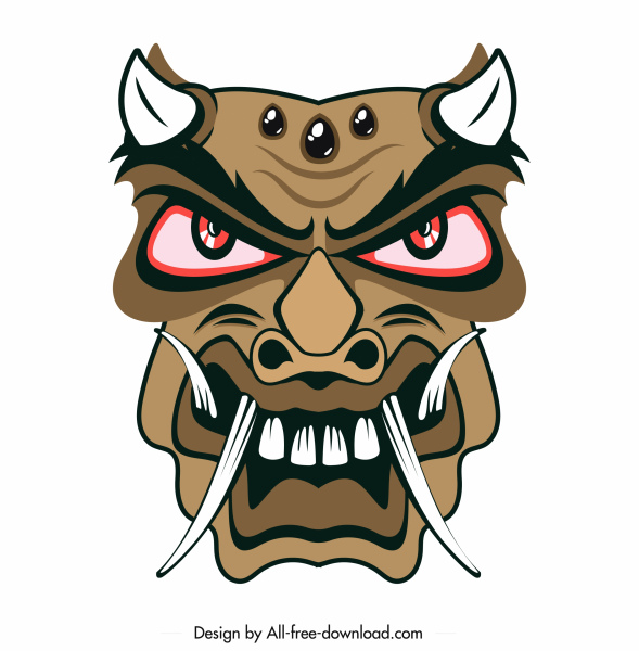 ícone tradicional da máscara que amedronta o esboço da cara horned do diabo