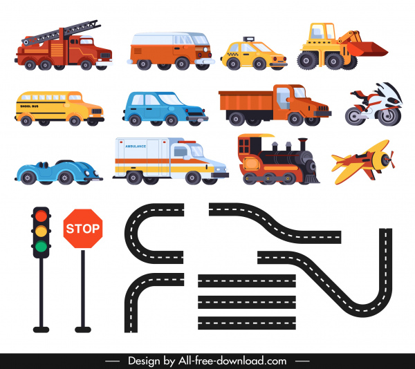 elementi di progettazione del traffico veicoli cartello icone stradali schizzo