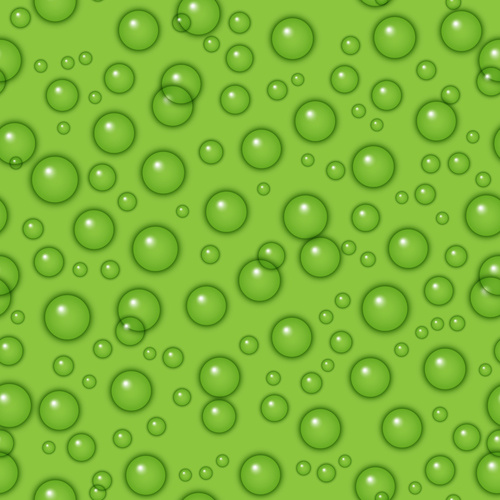 transparente Wassertropfen mit grünem Hintergrund Vektor nahtlose Muster