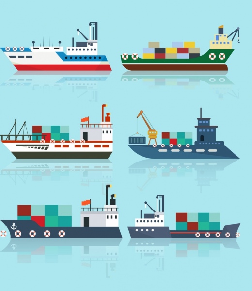 Transportschiff-Symbole farbiges Reflexionsdesign