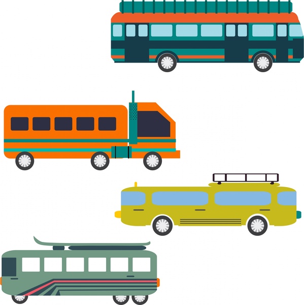 coleção de veículos de transporte vários tipos em fundo branco