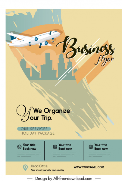 plantilla de folleto publicitario de viajes boceto de avión diseño grunge