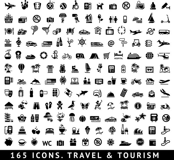 perjalanan dan pariwisata ikon set vektor