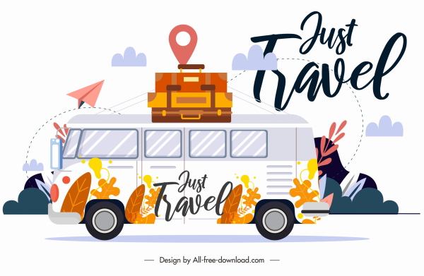 여행 배경 클래식 디자인 버스 수하물 스케치