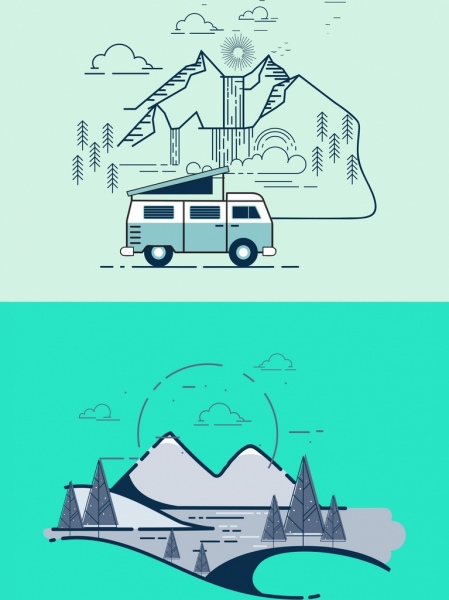 السفر سيارة شعار الجبل رمز المخطط