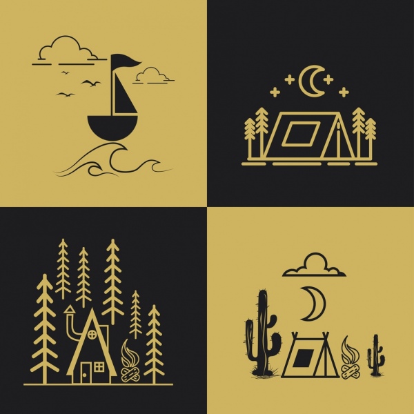 Путешествие дизайн элементов лодки палатки иконы геометрический декора