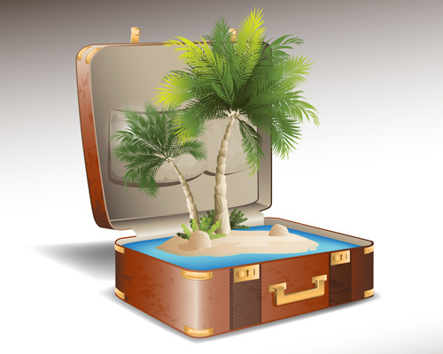 элементы поездки и набор творческий фон чемодан