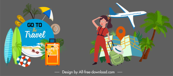 iconos de viaje símbolos de playa boceto mapa avión turístico