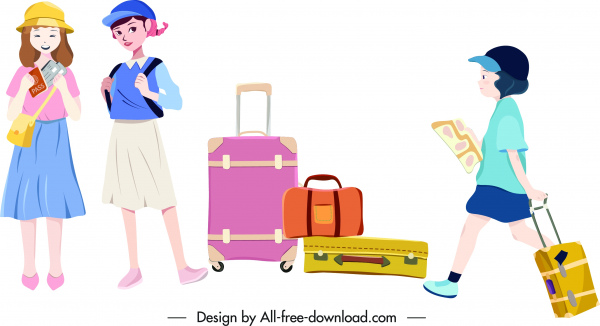 Reisekoffer Symbole Kinder skizzieren Sie farbige Gestaltung