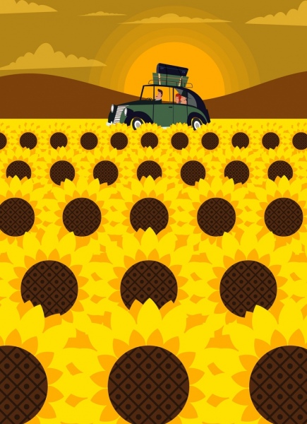 путешествия, картина украшение иконы солнца автомобиля поле подсолнечника