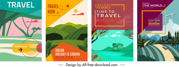 seyahat poster şablonları sahne kroki renkli klasik