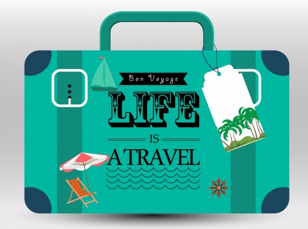 Promoción de viajes Decoracion bandera verde maleta iconos turísticos