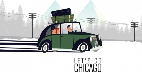 tema icone del design dei cartoni animati auto bagagli viaggiare