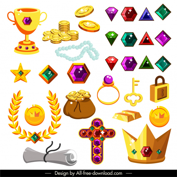 trésors conception éléments colorés 3d symboles croquis