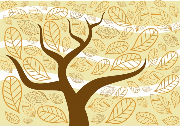 дерево и падающие листья декор фон мультфильм рисования