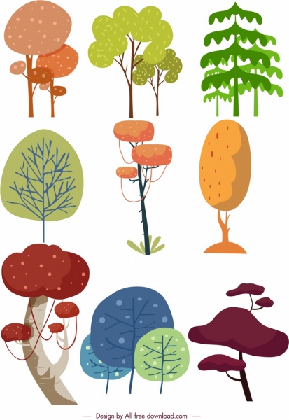 Collection d’icônes d’arbre coloré design classique