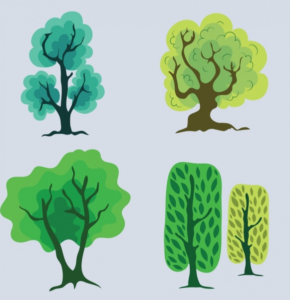 Baum-Symbolsammlung farbige handgezeichneten Entwurf