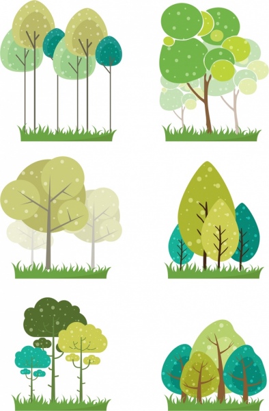 Colección de iconos de colores planos de diseño árbol