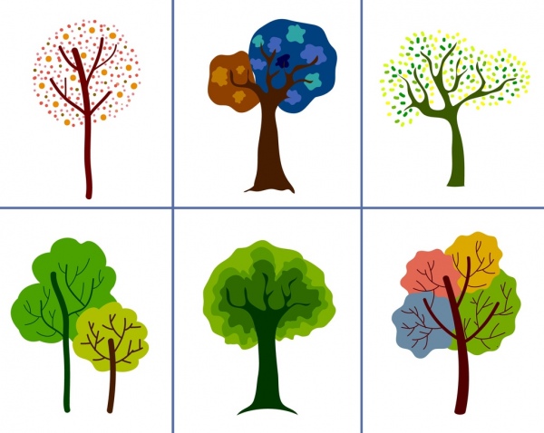 شجرة مجموعة ايقونات تصميم مختلف الألوان