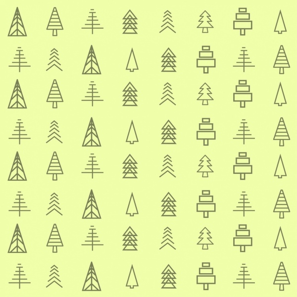 coleção de ícones de árvore decoração de linhas várias formas