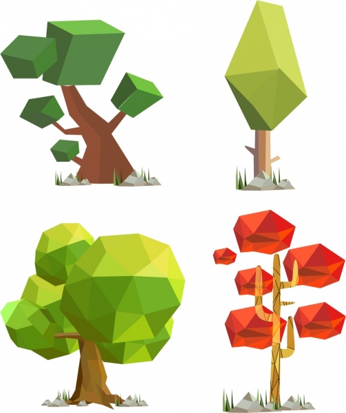 la décoration des arbres polygonaux icônes collection 3d