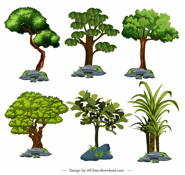 Icone albero forme colorate schizzo