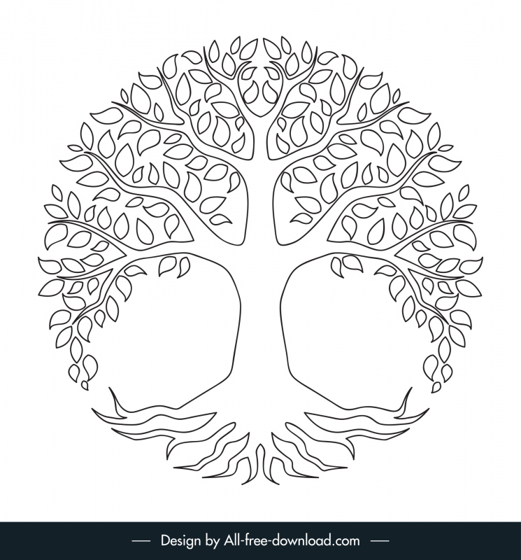 ikon pohon kehidupan garis besar gambar tangan simetris datar